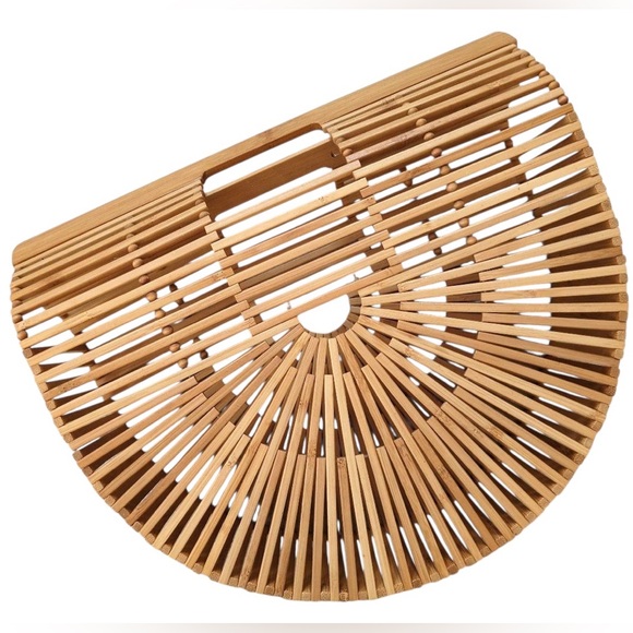 Cult Gaia Gaias Bamboo Ark Small Top Handle Circle Half Moon Rattan Wicker Bag - Picture 2 of 9